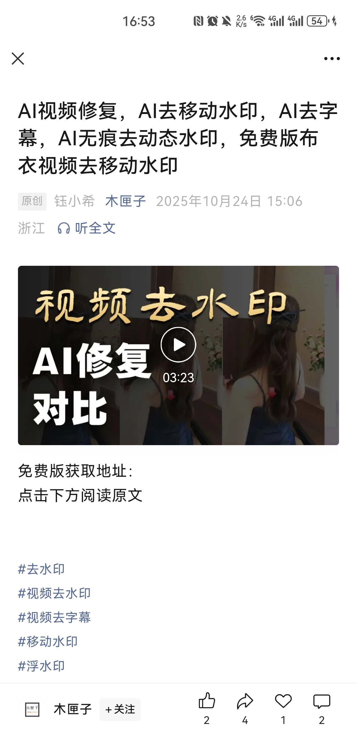 [视频去动态水印] 即梦、豆包、可灵、VEO3等视频自动去水印 支持动态水印去除 